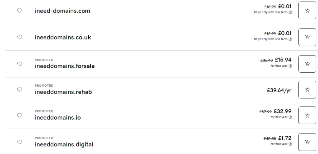 Domain prices